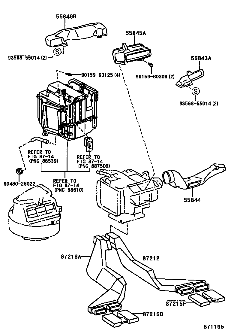 Toyota COROLLA 暖风和空调系统 - 控制器和风管 EPC diagram — 871195