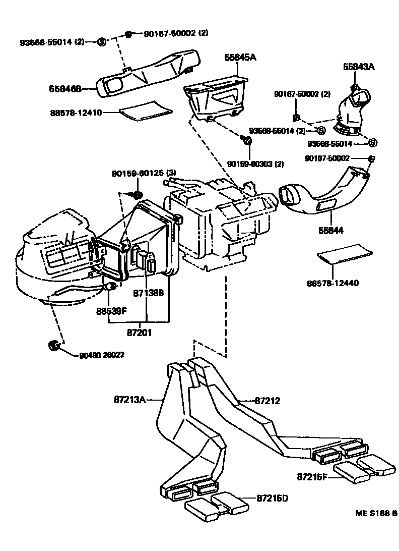 Toyota COROLLA 暖风和空调系统 - 控制器和风管 EPC diagram — MES188B