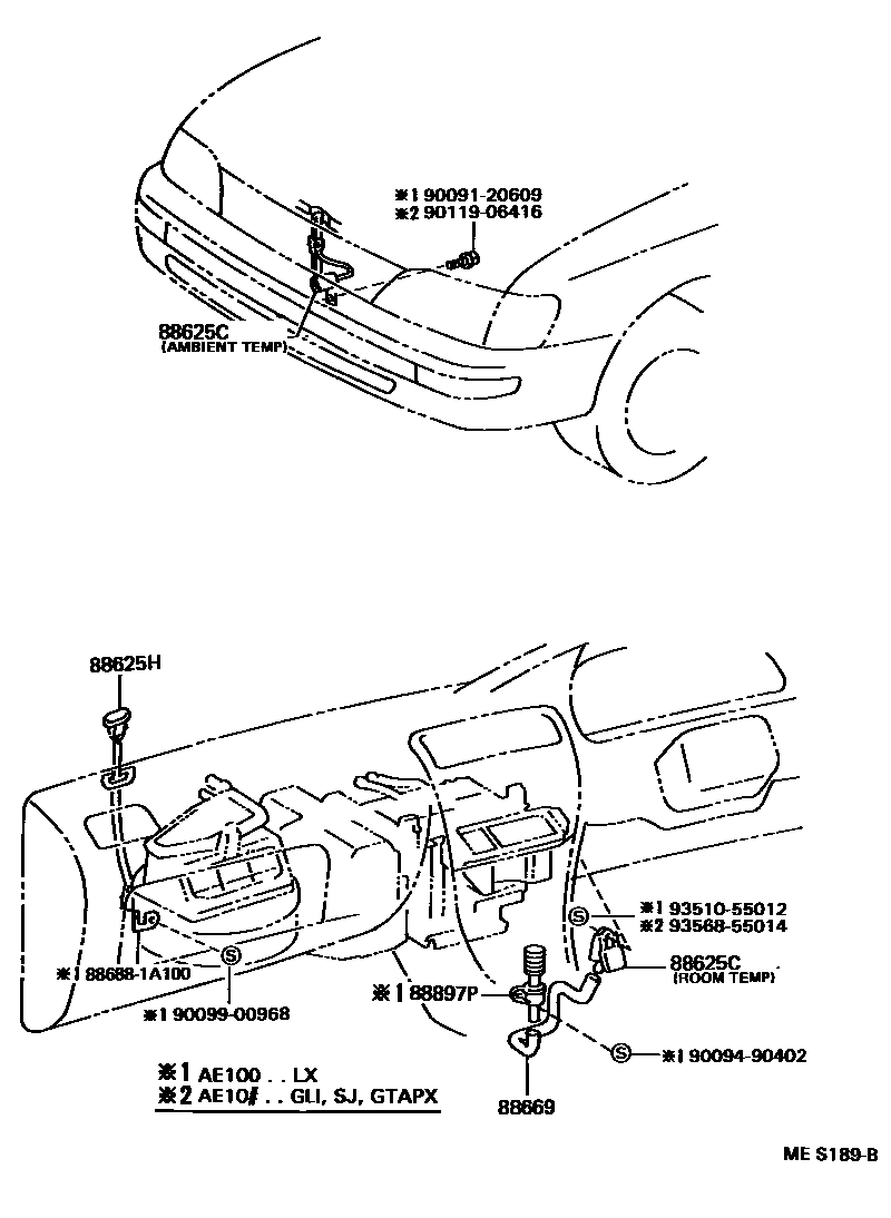 Toyota COROLLA 暖风和空调系统 - 控制器和风管 EPC diagram — MES189B