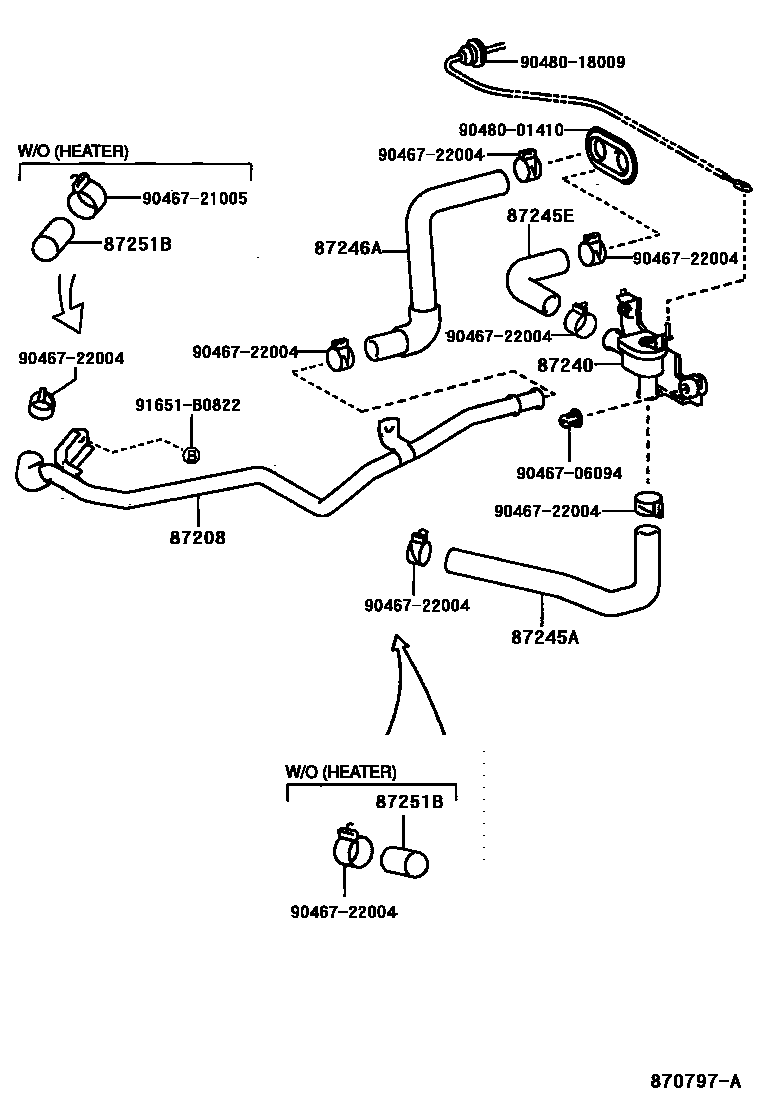 Toyota COROLLA 暖风和空调系统 - 水管 EPC diagram — 870797A