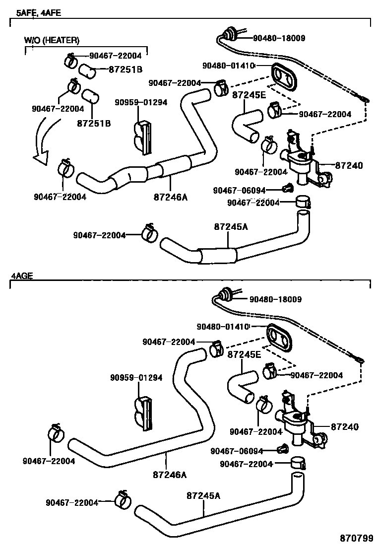 Toyota COROLLA 暖风和空调系统 - 水管 EPC diagram — 870799