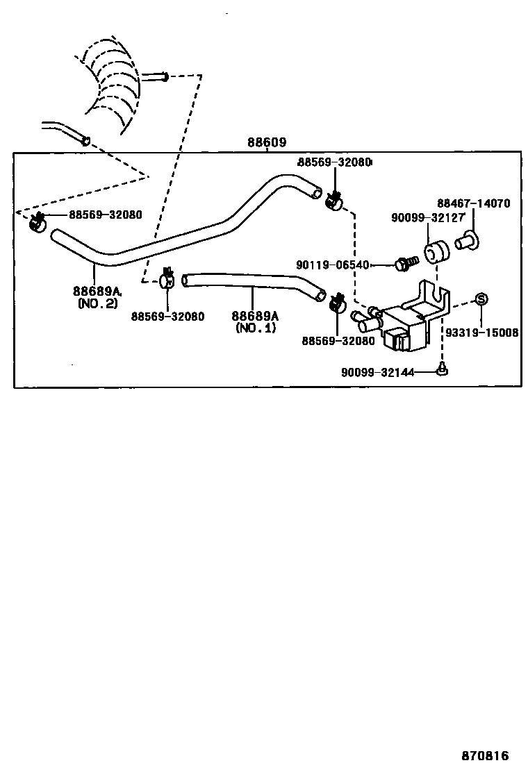 Toyota COROLLA 暖风和空调系统 - 真空管 EPC diagram — 870816