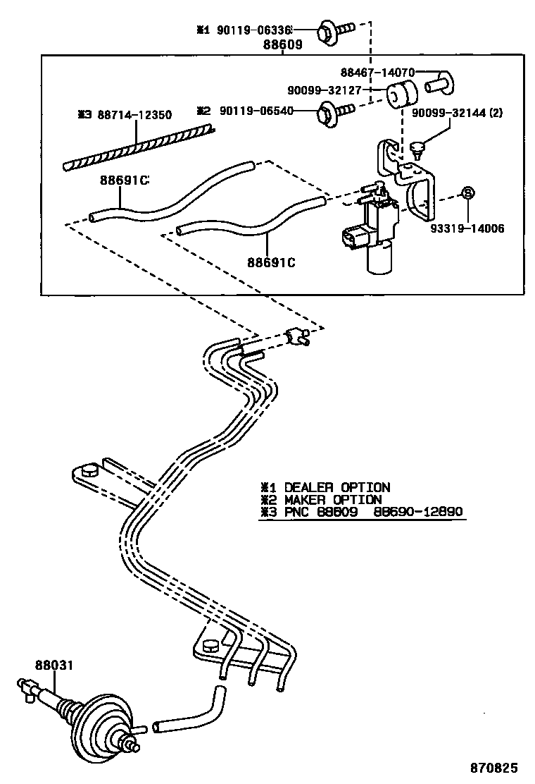 Toyota COROLLA 暖风和空调系统 - 真空管 EPC diagram — 870825