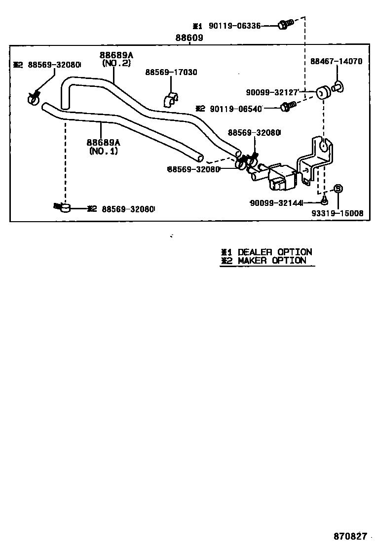 Toyota COROLLA 暖风和空调系统 - 真空管 EPC diagram — 870827