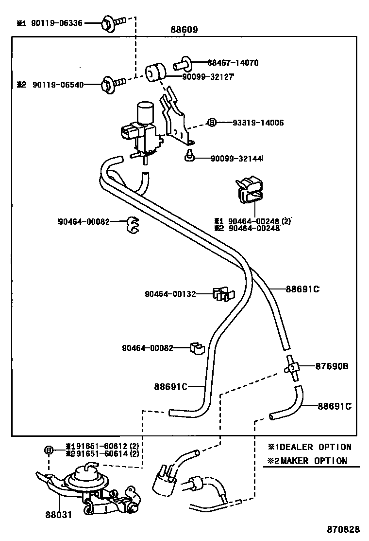 Toyota COROLLA 暖风和空调系统 - 真空管 EPC diagram — 870828