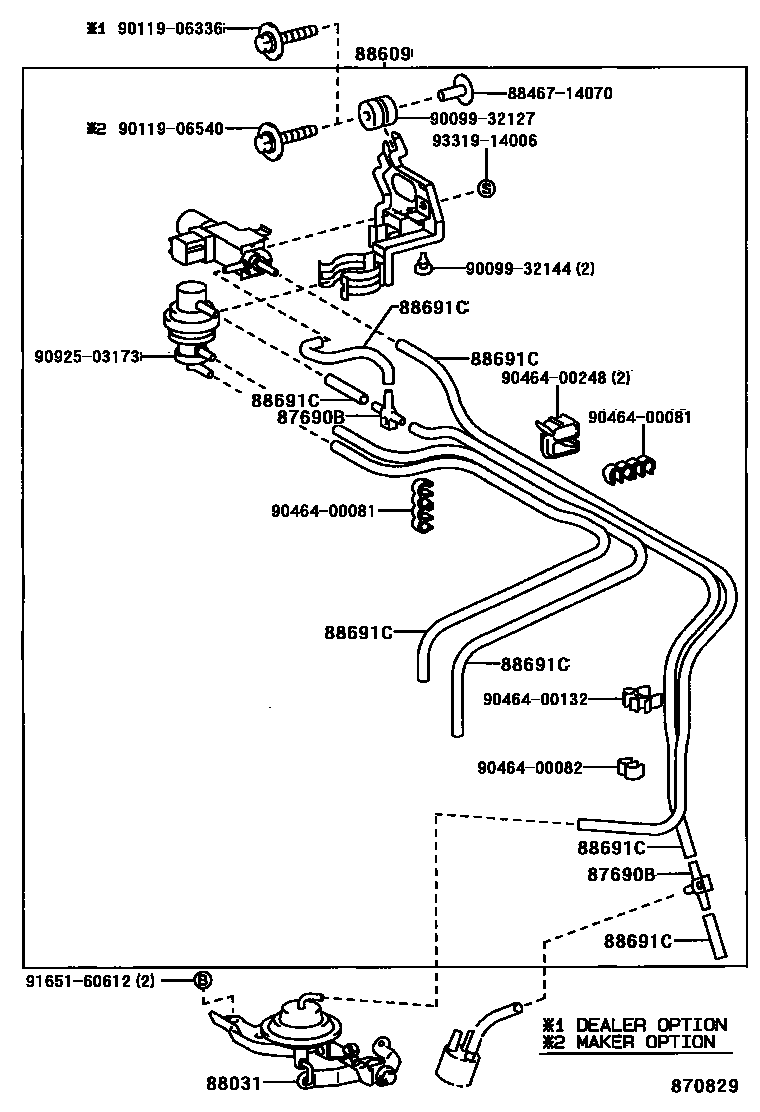 Toyota COROLLA 暖风和空调系统 - 真空管 EPC diagram — 870829