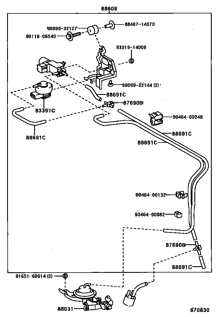 Toyota COROLLA 暖风和空调系统 - 真空管 EPC diagram — 870830