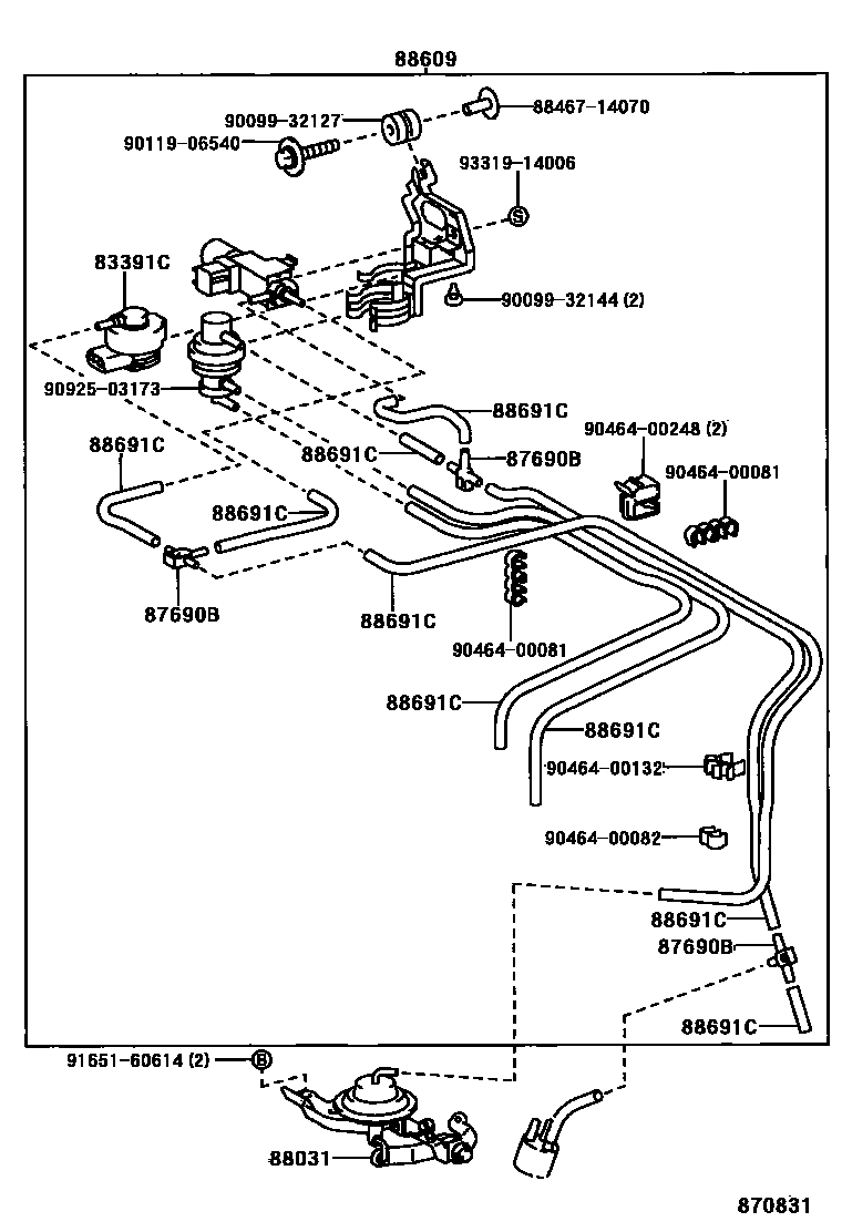 Toyota COROLLA 暖风和空调系统 - 真空管 EPC diagram — 870831