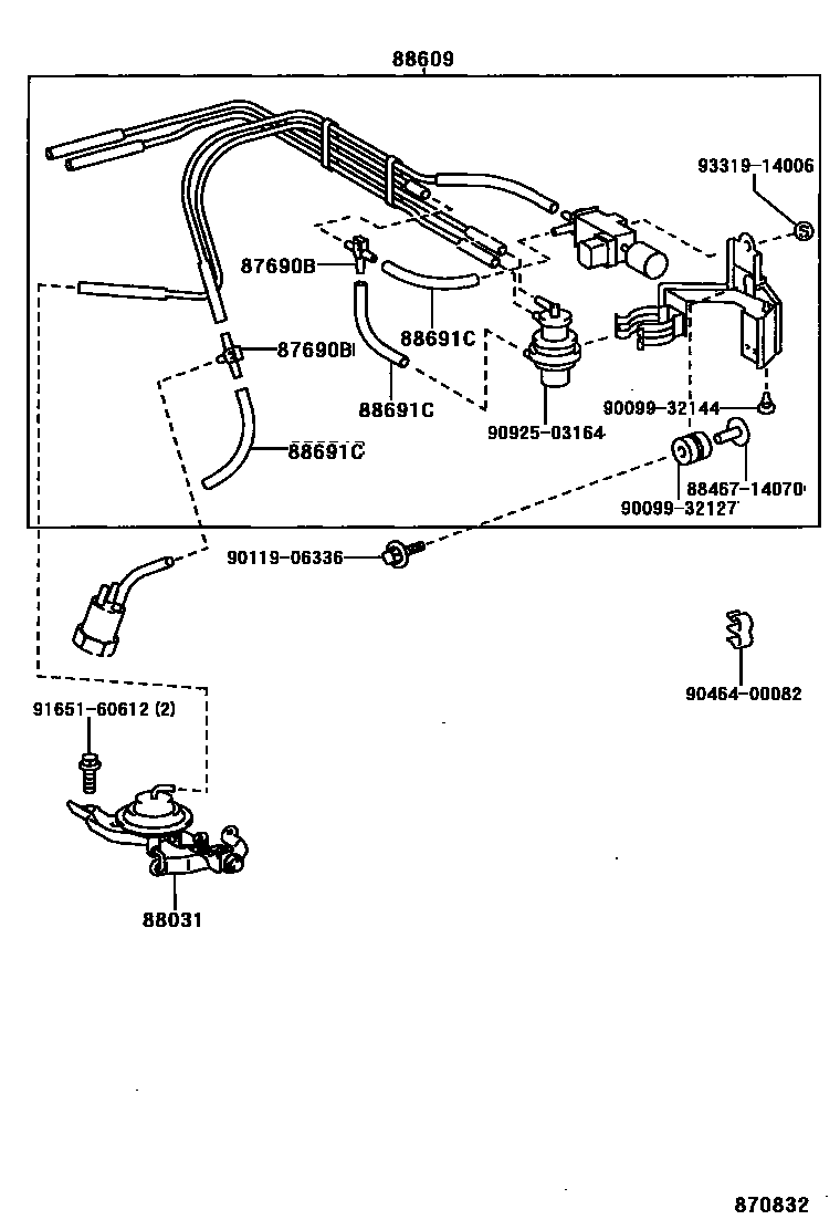 Toyota COROLLA 暖风和空调系统 - 真空管 EPC diagram — 870832