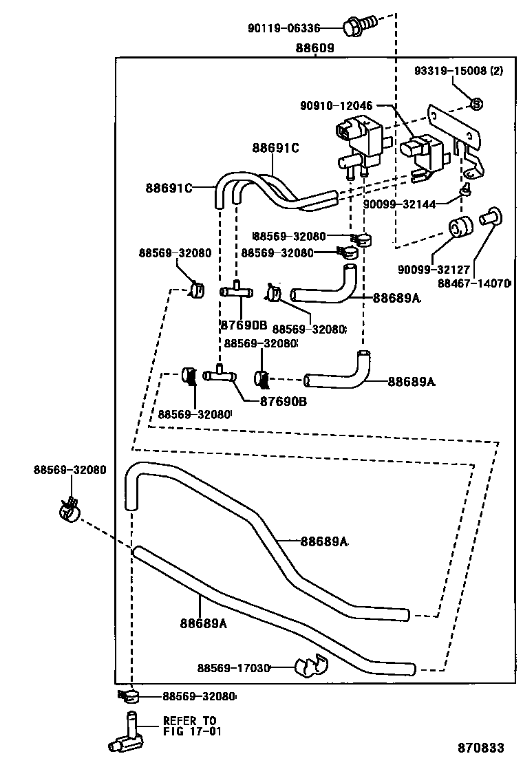 Toyota COROLLA 暖风和空调系统 - 真空管 EPC diagram — 870833