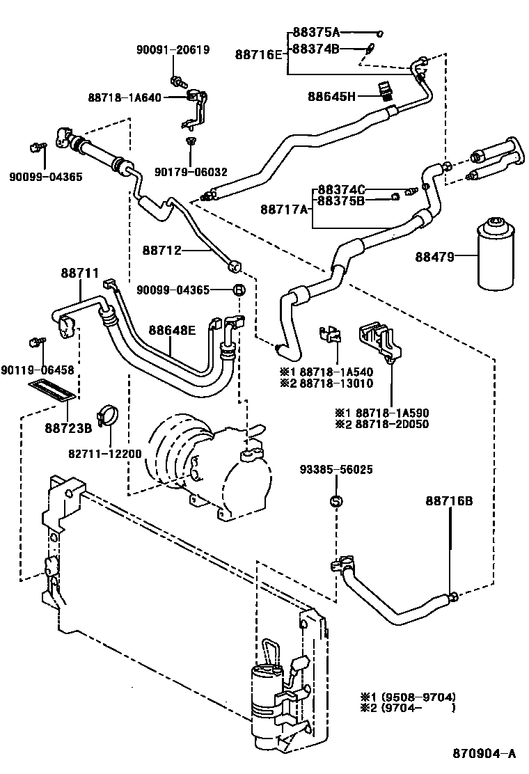 Toyota COROLLA Heating & Air Conditioning - Cooler Piping EPC diagram — 870904A