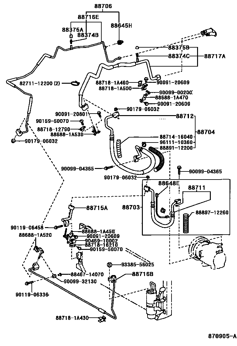 Toyota COROLLA Heating & Air Conditioning - Cooler Piping EPC diagram — 870905A