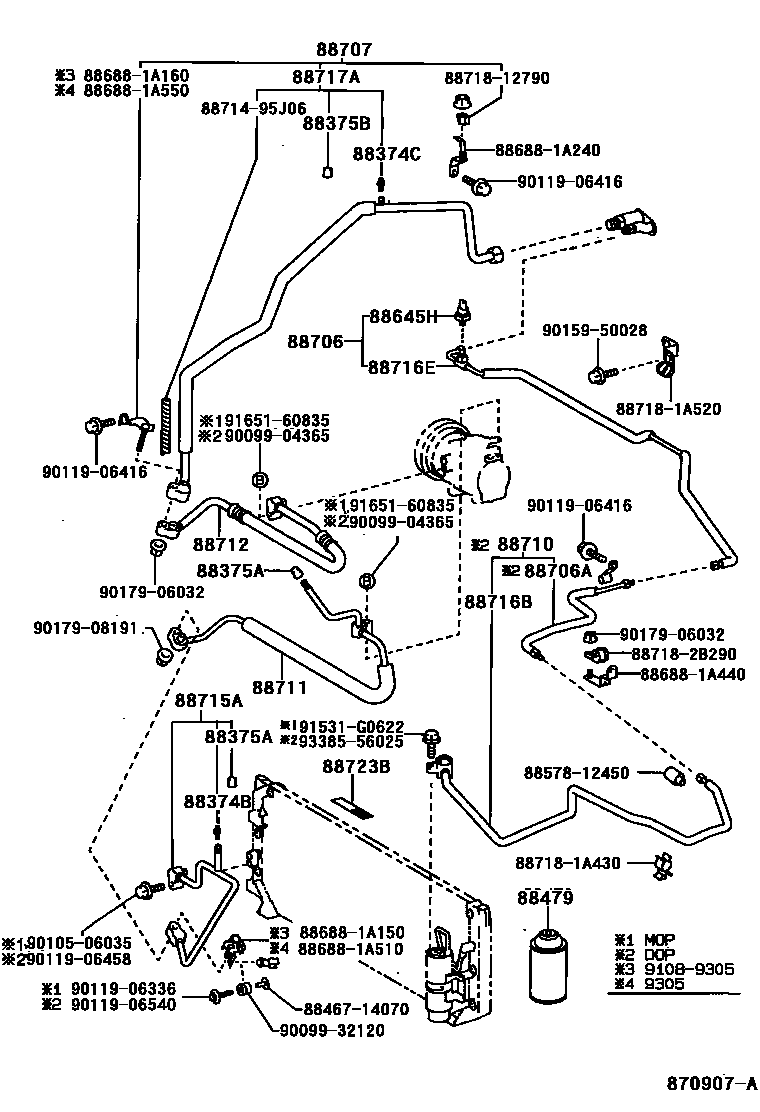 Toyota COROLLA Heating & Air Conditioning - Cooler Piping EPC diagram — 870907A