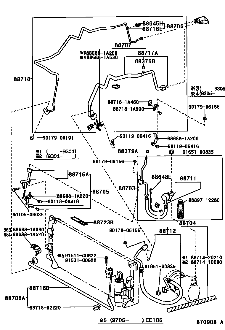 Toyota COROLLA Heating & Air Conditioning - Cooler Piping EPC diagram — 870908A