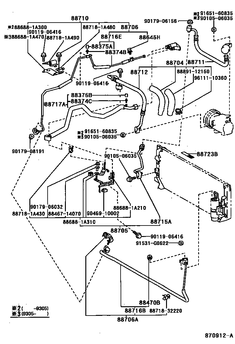 Toyota COROLLA Heating & Air Conditioning - Cooler Piping EPC diagram — 870912A