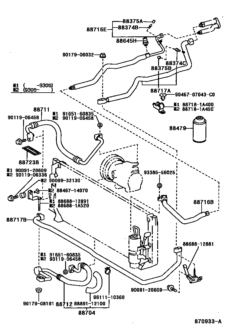 Toyota COROLLA Heating & Air Conditioning - Cooler Piping EPC diagram — 870933A