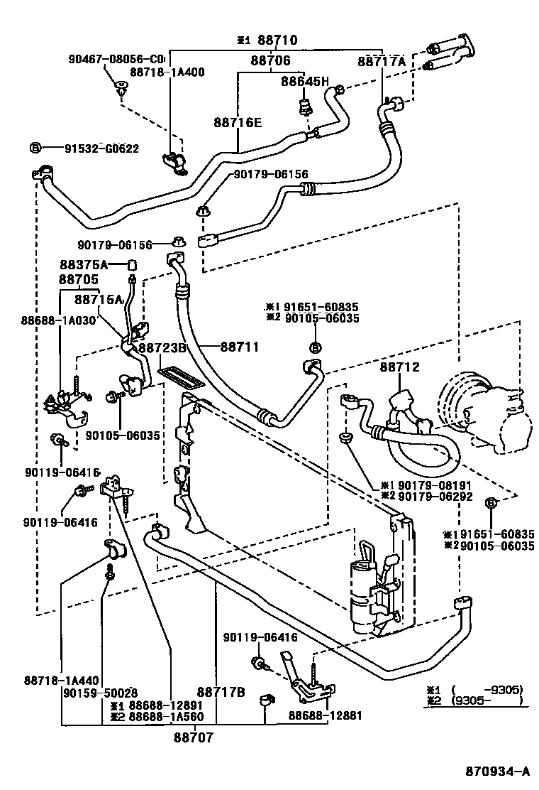 Toyota COROLLA Heating & Air Conditioning - Cooler Piping EPC diagram — 870934A