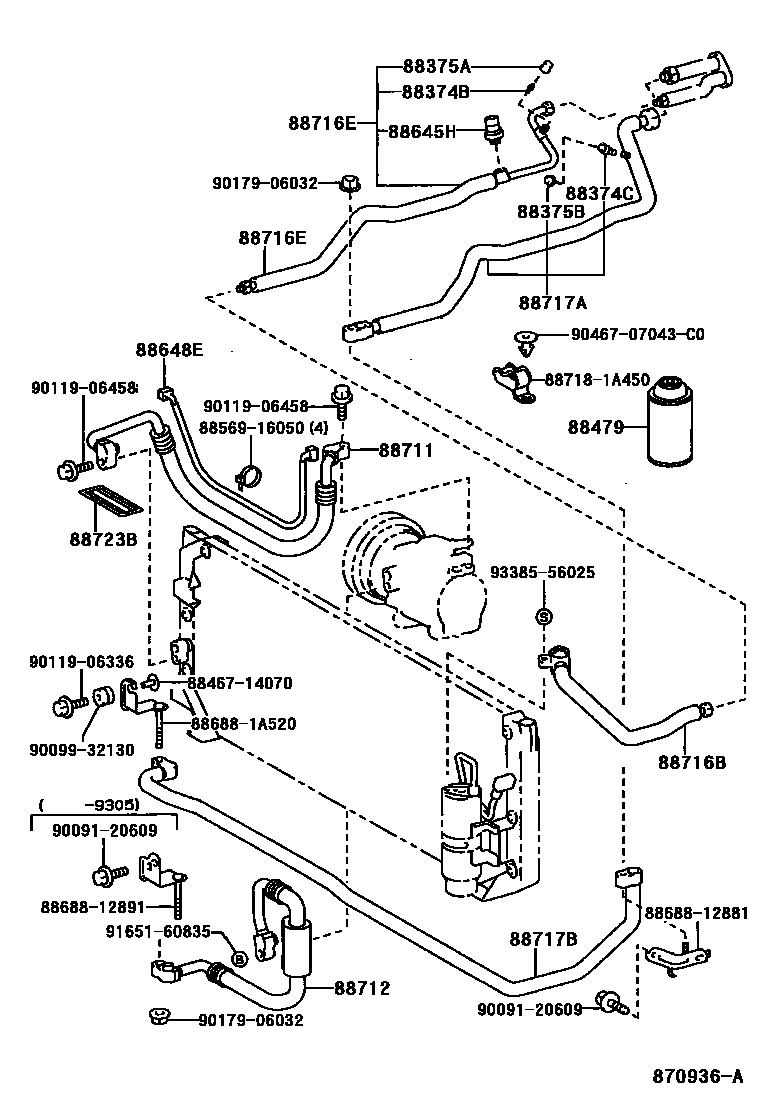 Toyota COROLLA Heating & Air Conditioning - Cooler Piping EPC diagram — 870936A