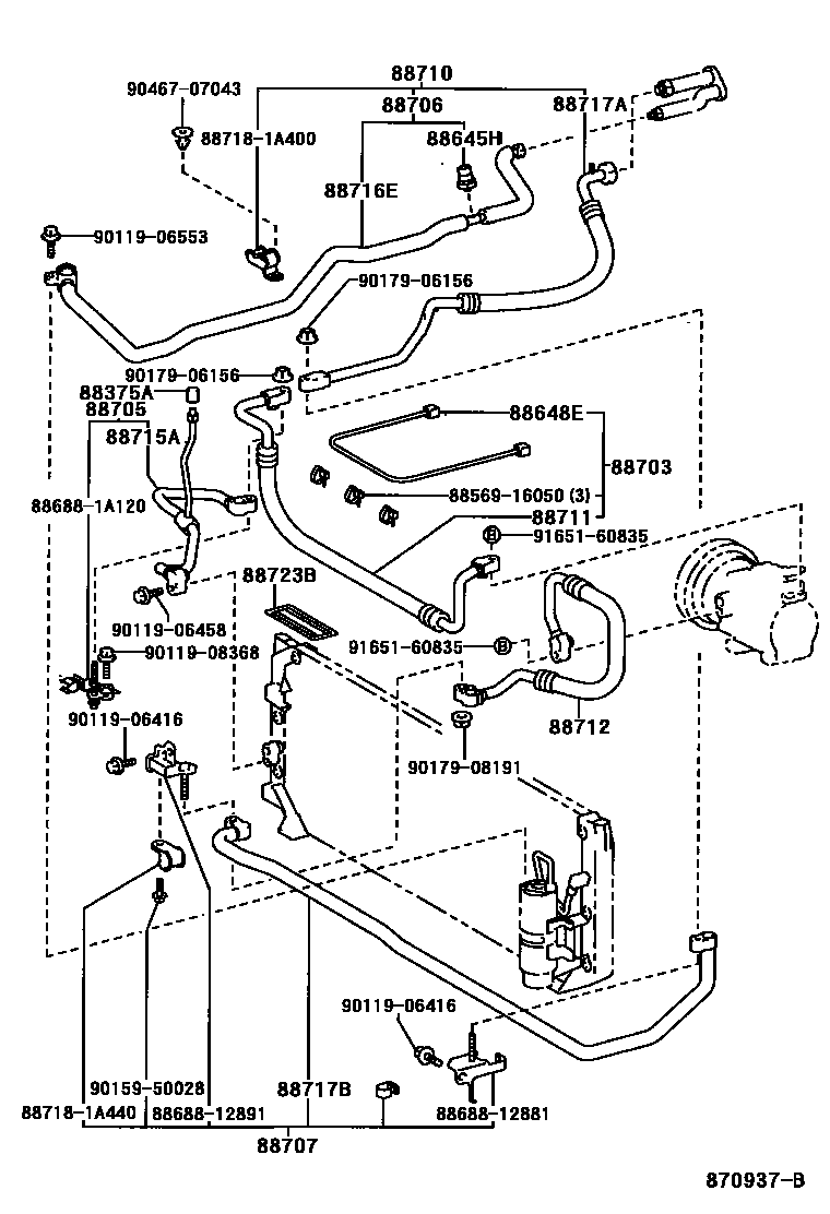 Toyota COROLLA Heating & Air Conditioning - Cooler Piping EPC diagram — 870937B