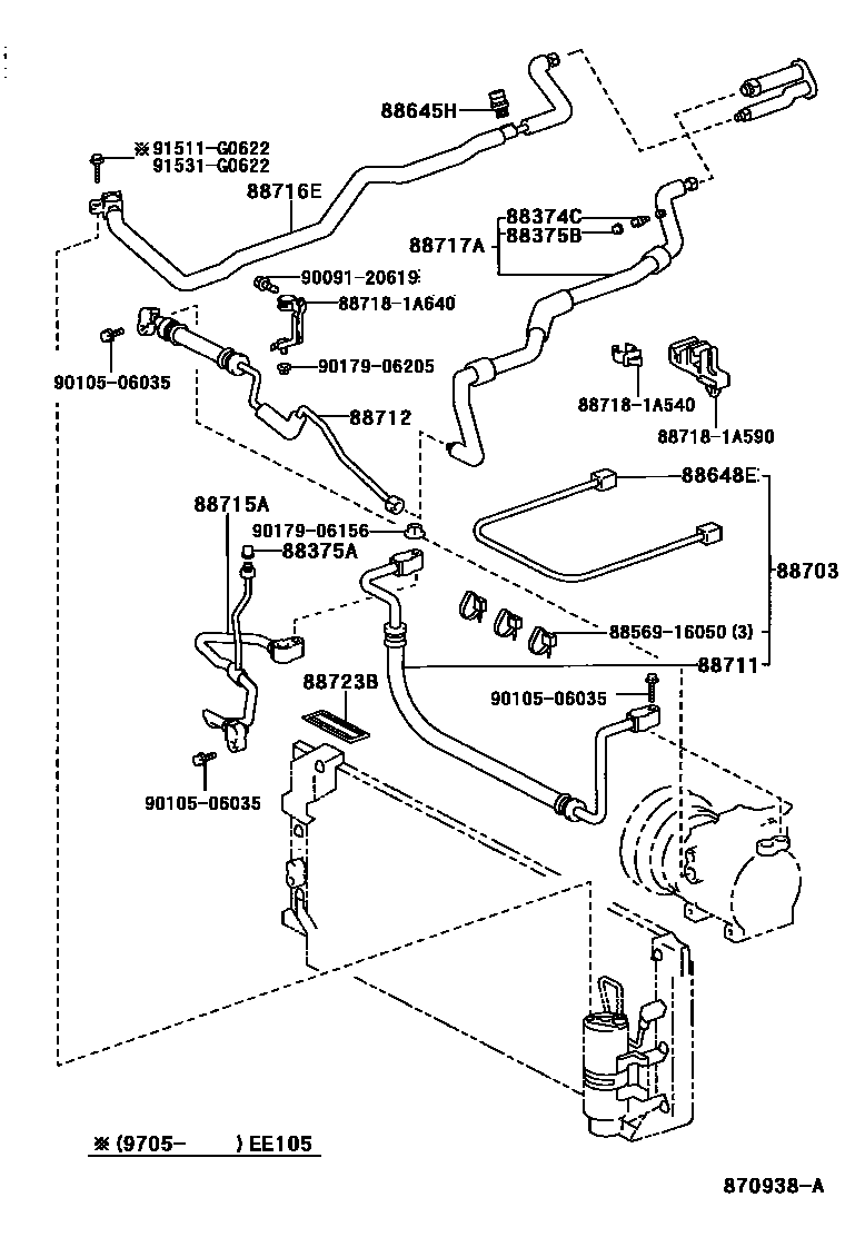 Toyota COROLLA Heating & Air Conditioning - Cooler Piping EPC diagram — 870938A