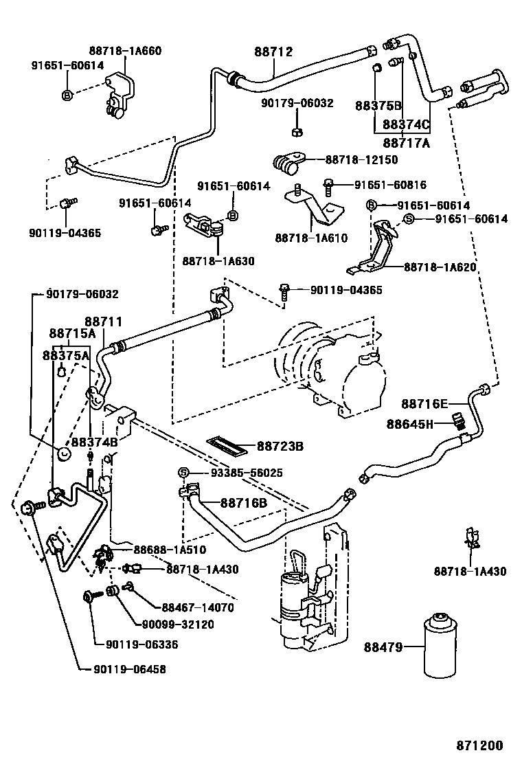 Toyota COROLLA Heating & Air Conditioning - Cooler Piping EPC diagram — 871200