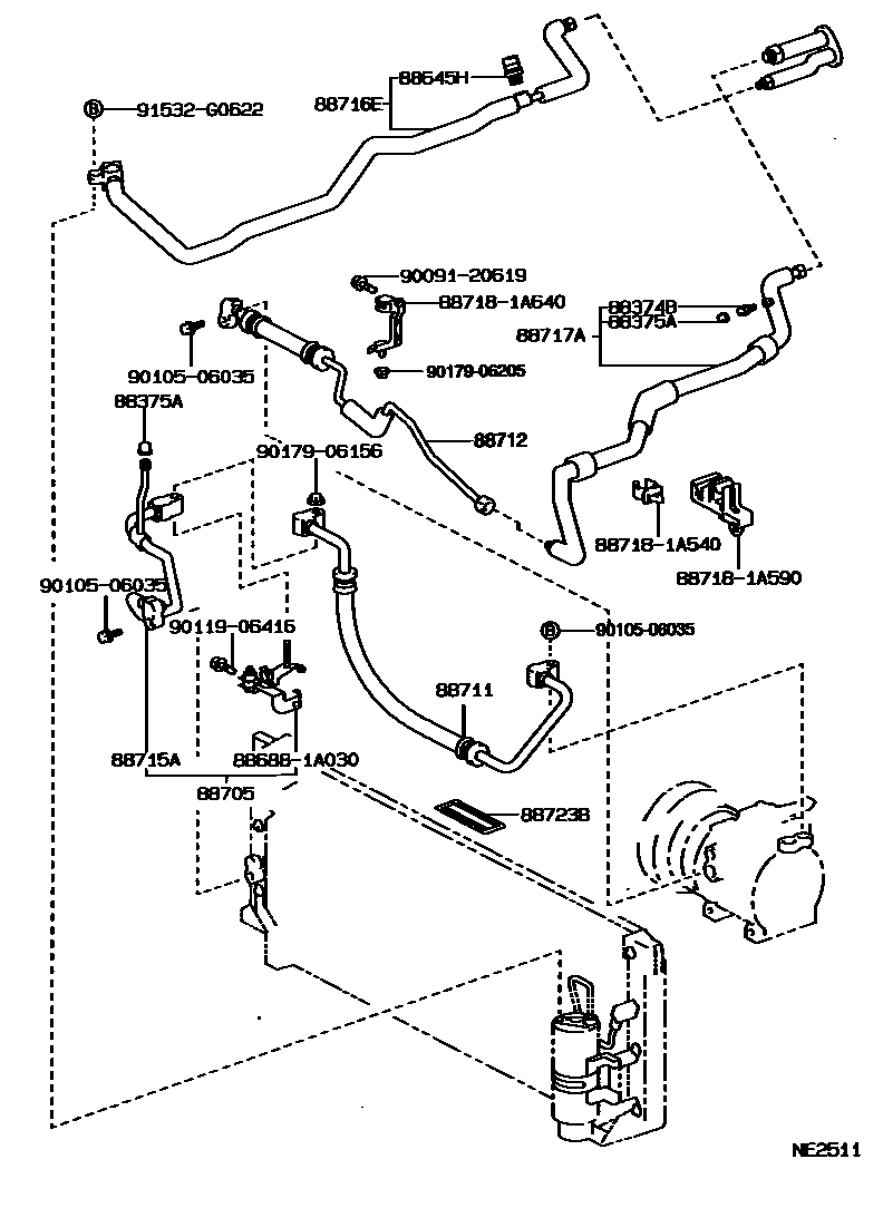Toyota COROLLA Heating & Air Conditioning - Cooler Piping EPC diagram — NE2511