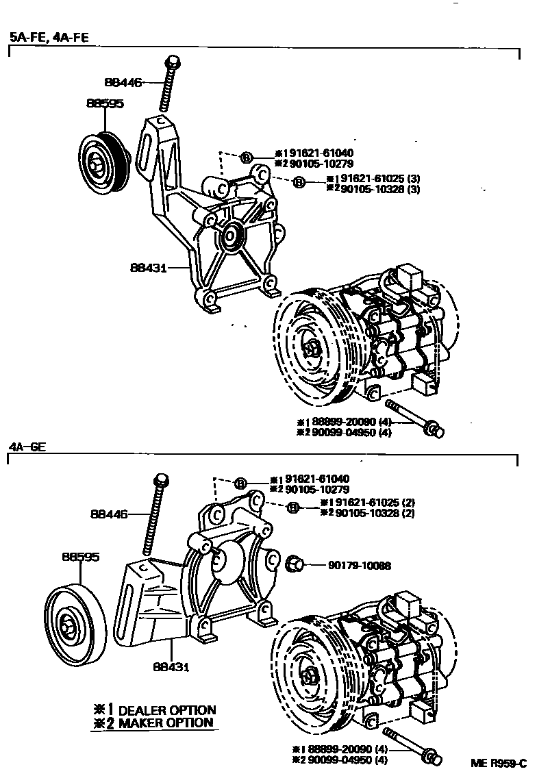 Toyota COROLLA Heating & Air Conditioning - Compressor EPC diagram — MER959C