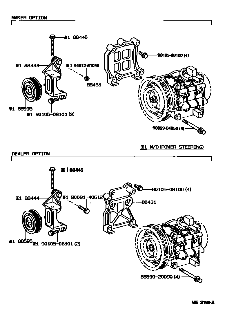 Toyota COROLLA Heating & Air Conditioning - Compressor EPC diagram — MES199B