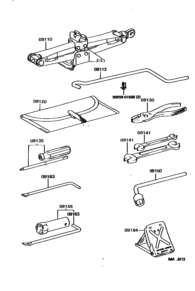 Toyota COROLLA Standard Tools EPC diagram — MAJ013