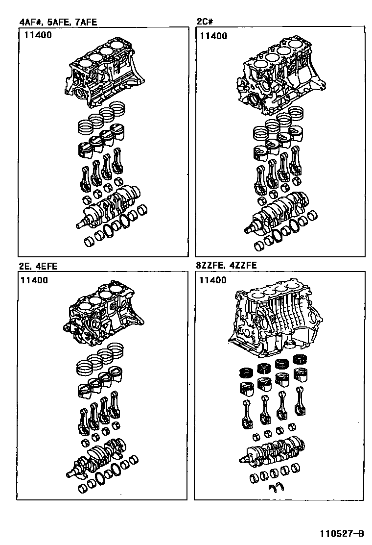 Toyota COROLLA Short Block Assembly EPC diagram — 110527B