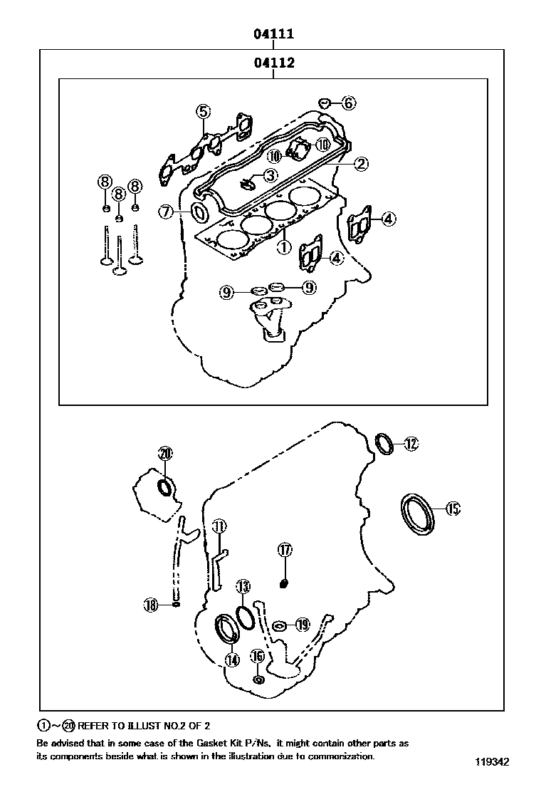 Toyota COROLLA Engine Overhaul Gasket Kit EPC diagram — 119342