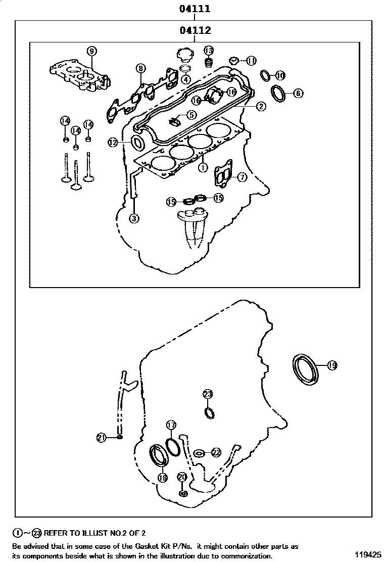 Toyota COROLLA Engine Overhaul Gasket Kit EPC diagram — 119425