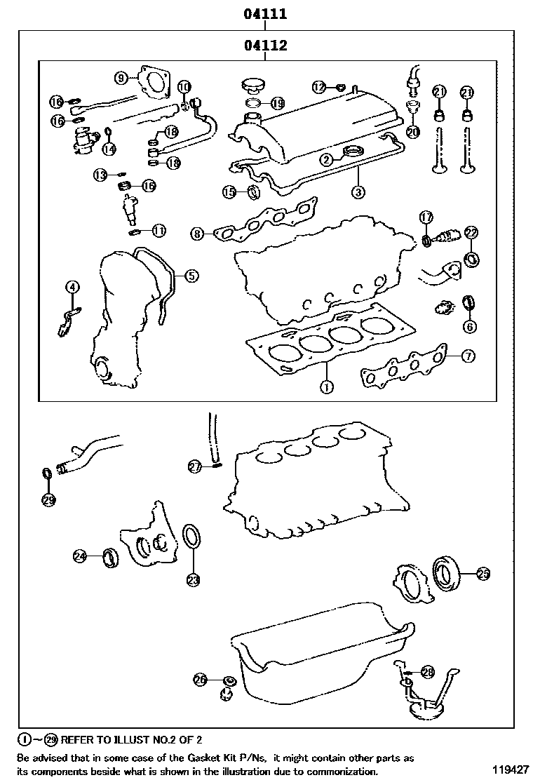 Toyota COROLLA Engine Overhaul Gasket Kit EPC diagram — 119427