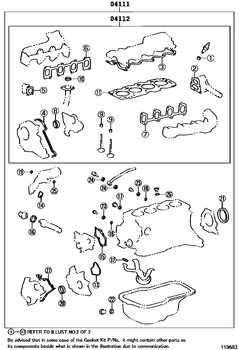 Toyota COROLLA Engine Overhaul Gasket Kit EPC diagram — 119683