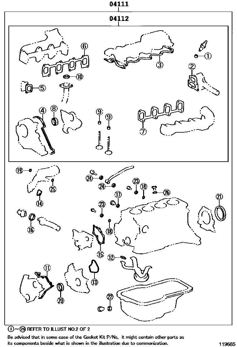 Toyota COROLLA Engine Overhaul Gasket Kit EPC diagram — 119685