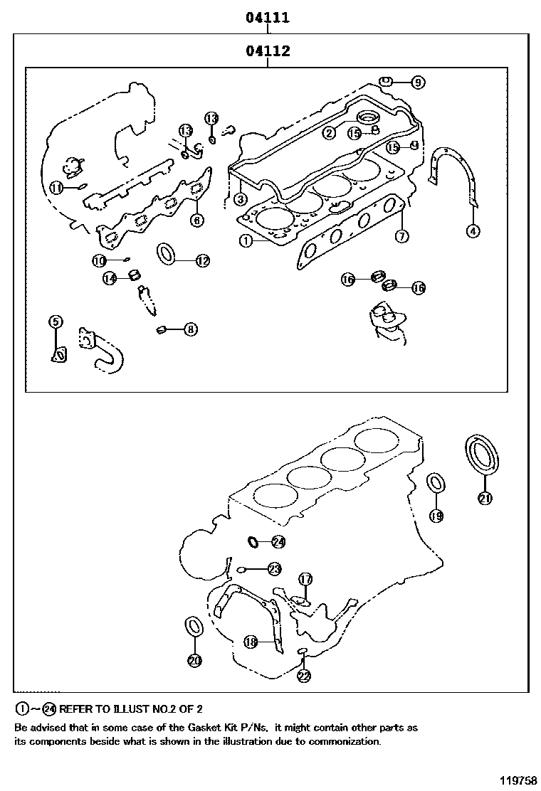 Toyota COROLLA Engine Overhaul Gasket Kit EPC diagram — 119758