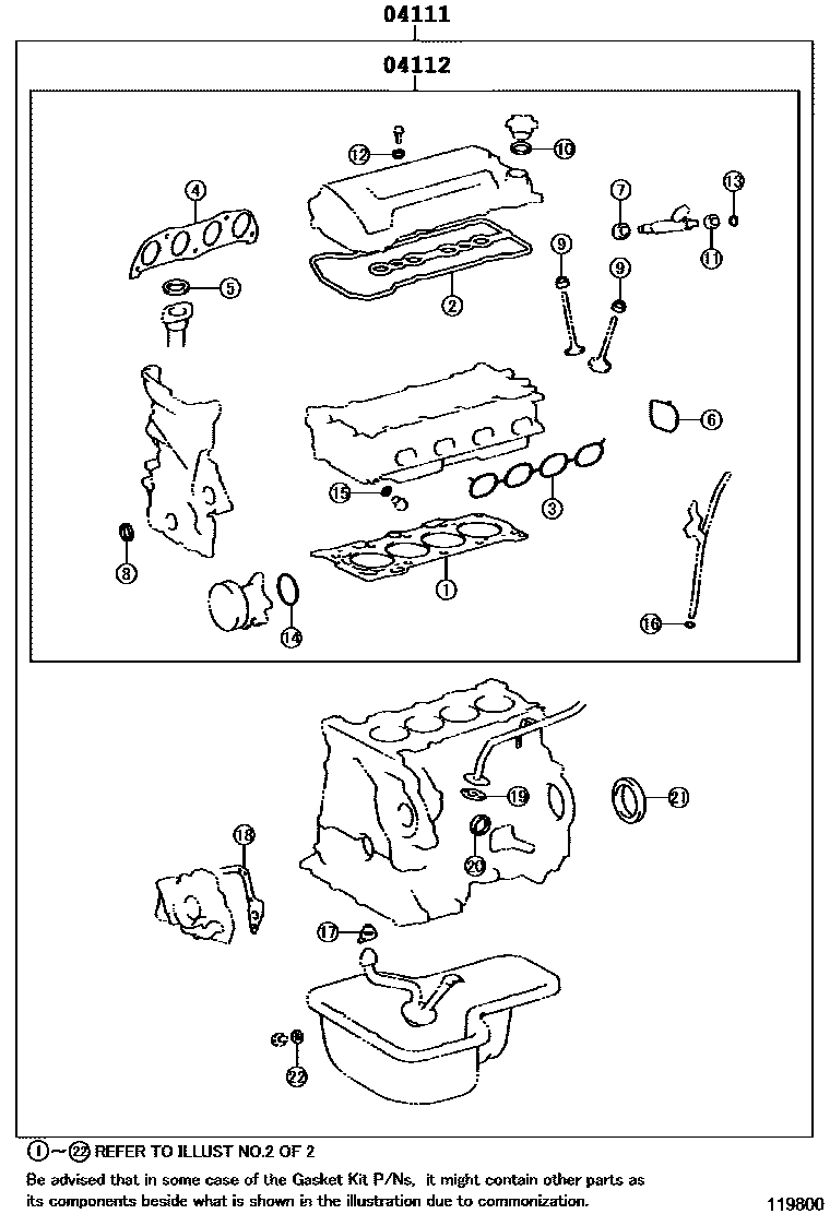 Toyota COROLLA Engine Overhaul Gasket Kit EPC diagram — 119800