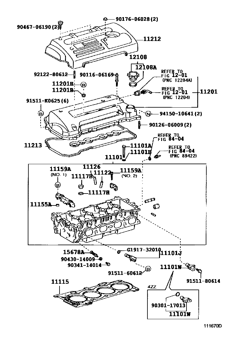 Toyota COROLLA Cylinder Head EPC diagram — 111670D