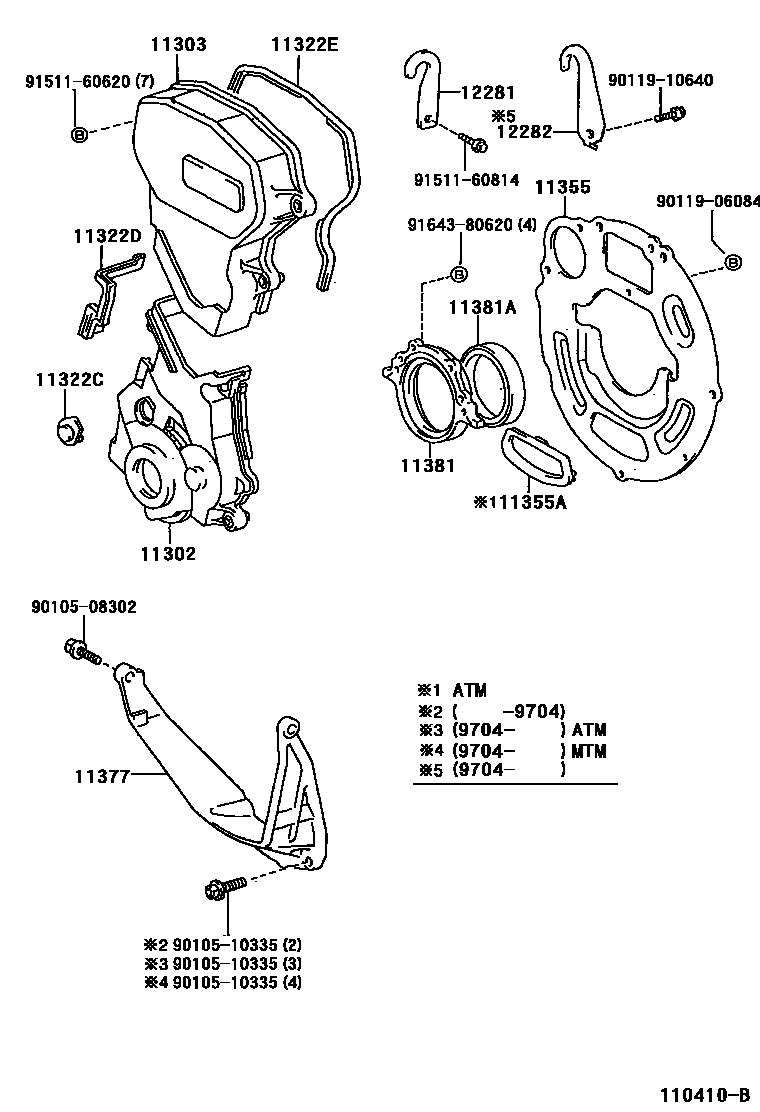 Toyota COROLLA Timing Gear Cover & Rear End Plate EPC diagram — 110410B