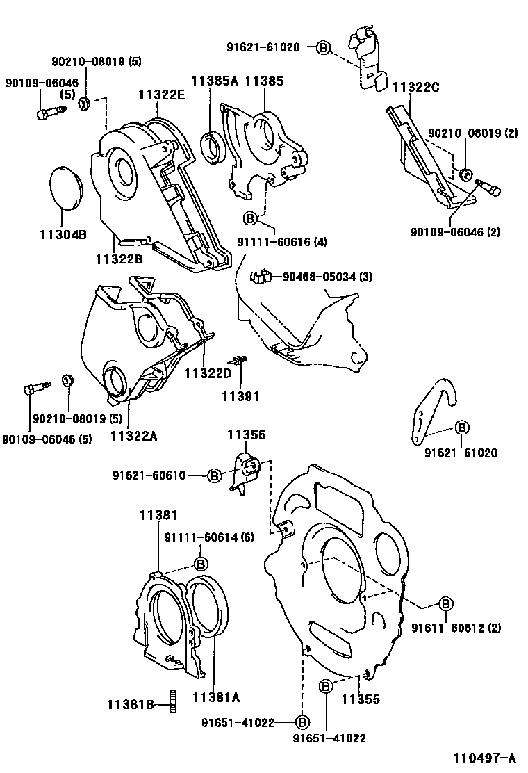 Toyota COROLLA Timing Gear Cover & Rear End Plate EPC diagram — 110497A