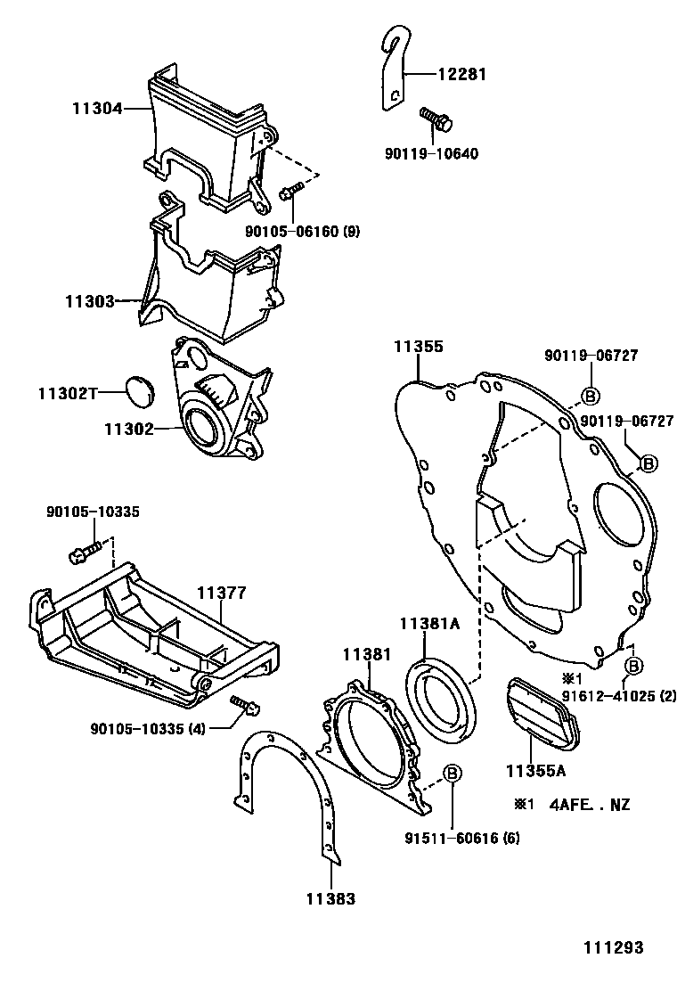 Toyota COROLLA Timing Gear Cover & Rear End Plate EPC diagram — 111293
