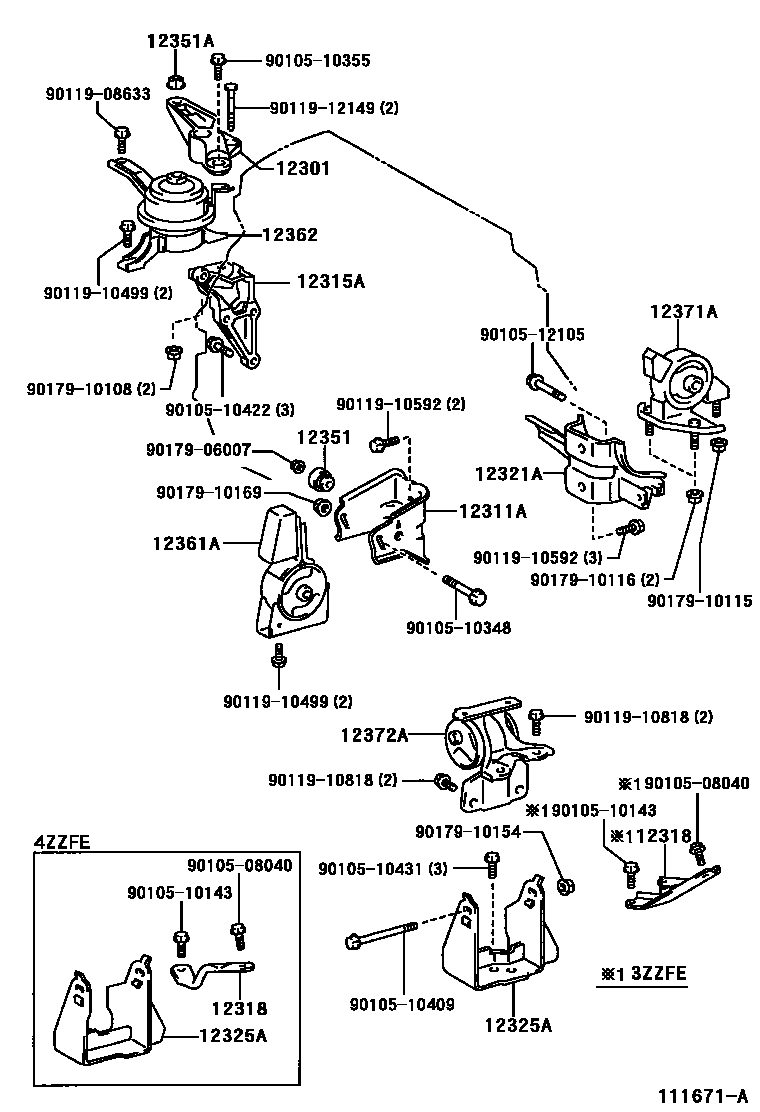 Toyota COROLLA Engine Mounting EPC diagram — 111671A