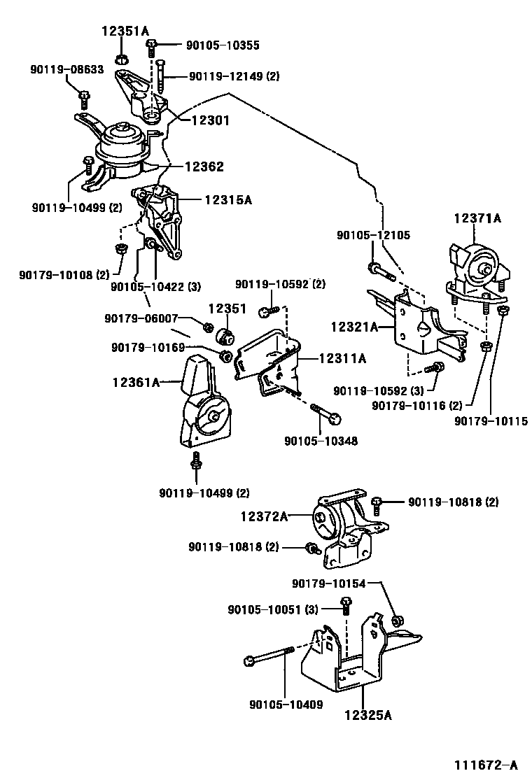 Toyota COROLLA Engine Mounting EPC diagram — 111672A