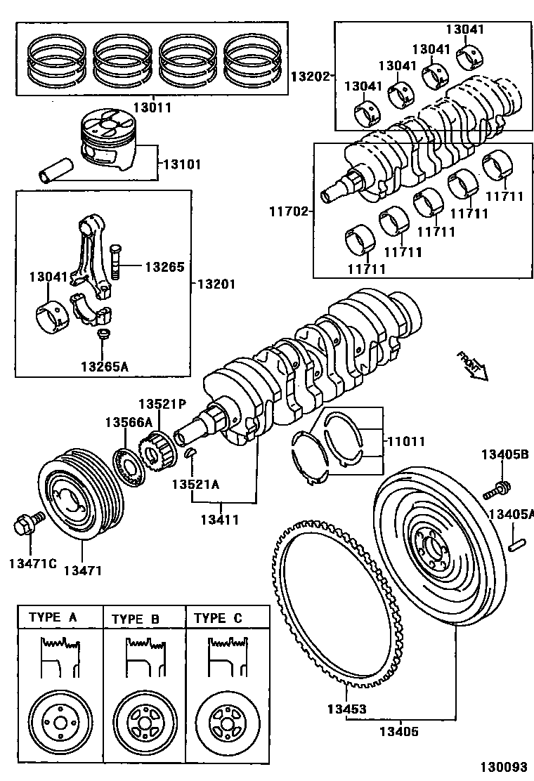 Toyota COROLLA Crankshaft & Piston EPC diagram — 130093