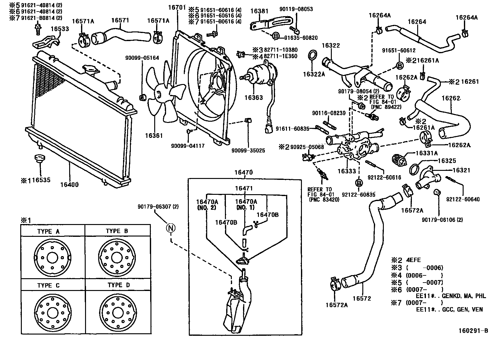 Toyota COROLLA RADIATOR & WATER OUTLET EPC diagram — 160291B