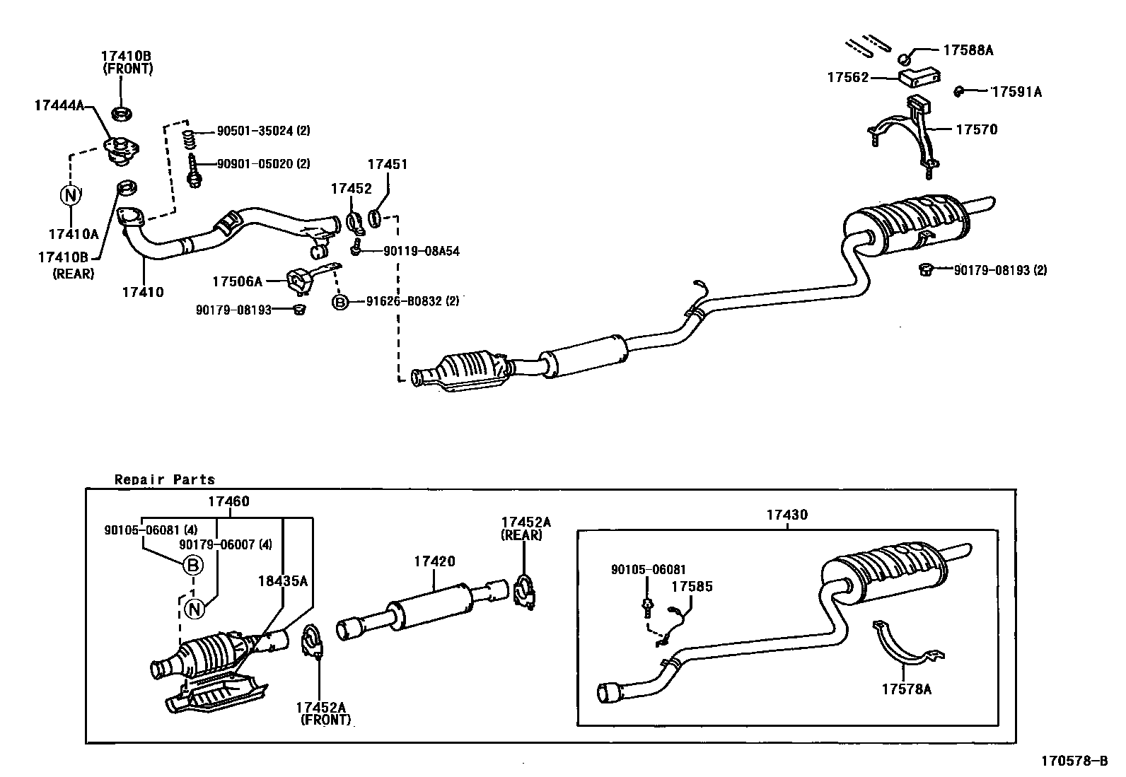Toyota COROLLA Exhaust Pipe EPC diagram — 170578B