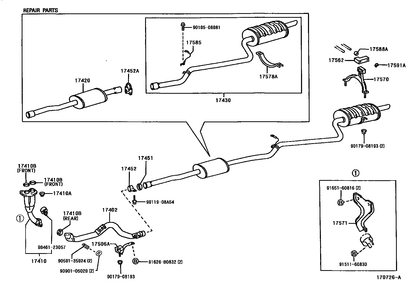 Toyota COROLLA Exhaust Pipe EPC diagram — 170726A