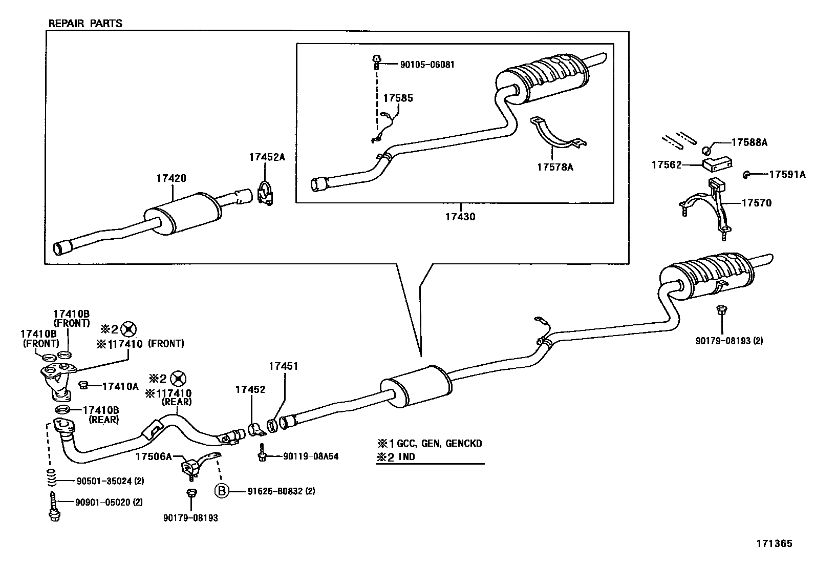 Toyota COROLLA Exhaust Pipe EPC diagram — 171365
