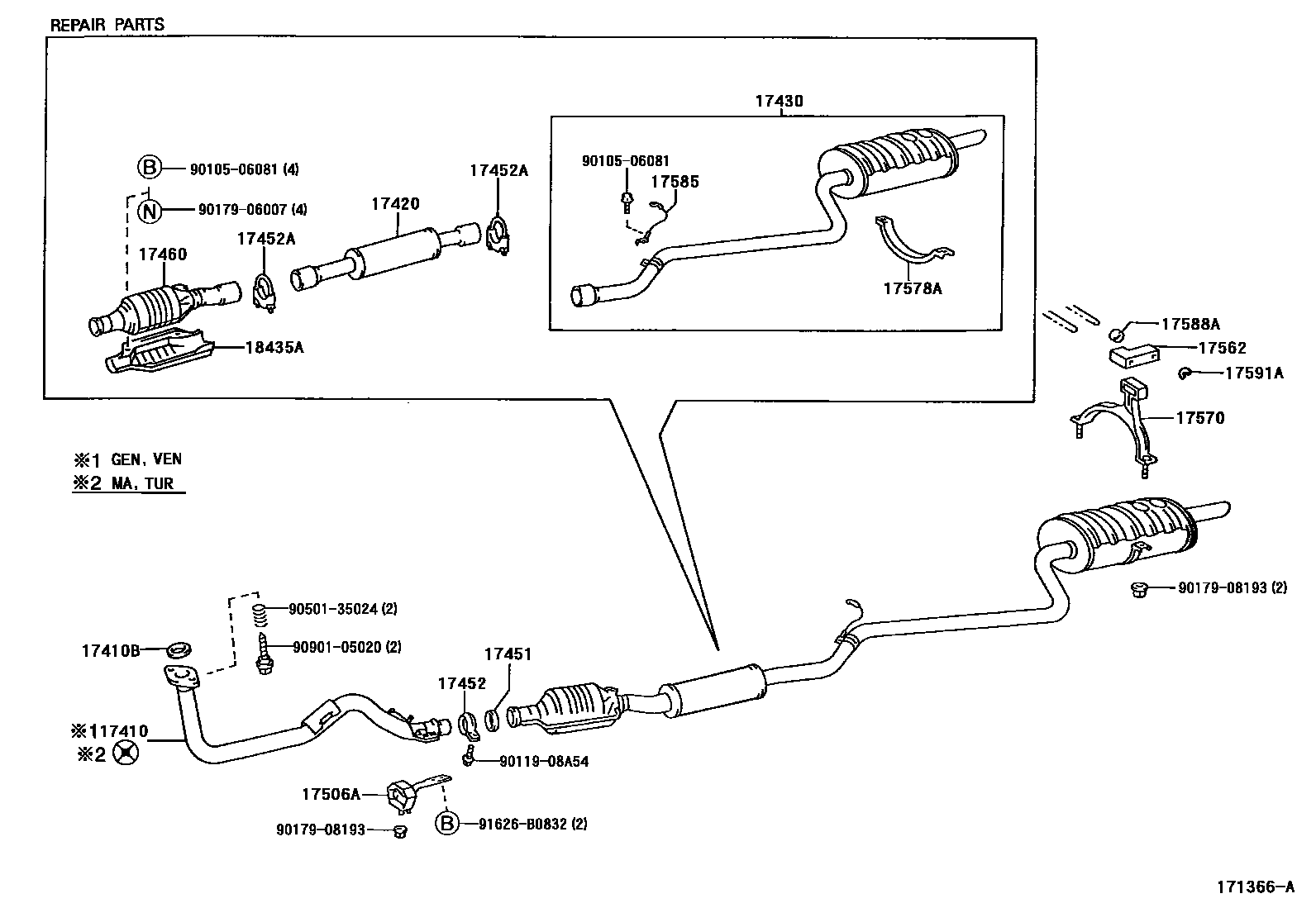 Toyota COROLLA Exhaust Pipe EPC diagram — 171366A