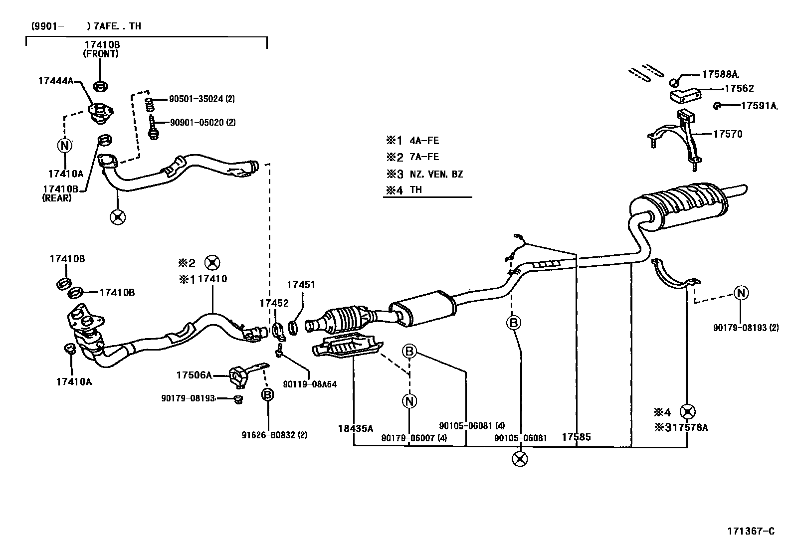 Toyota COROLLA Exhaust Pipe EPC diagram — 171367C